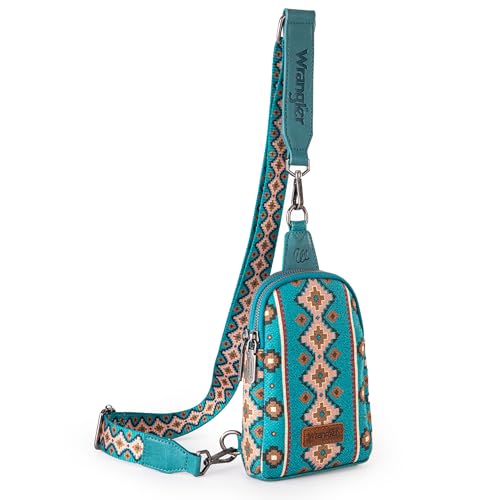 Wrangler - Sac à bandoulière Southwest à motif aztèque - Sac à bandoulière tendance, Turquoise foncé, Taille unique