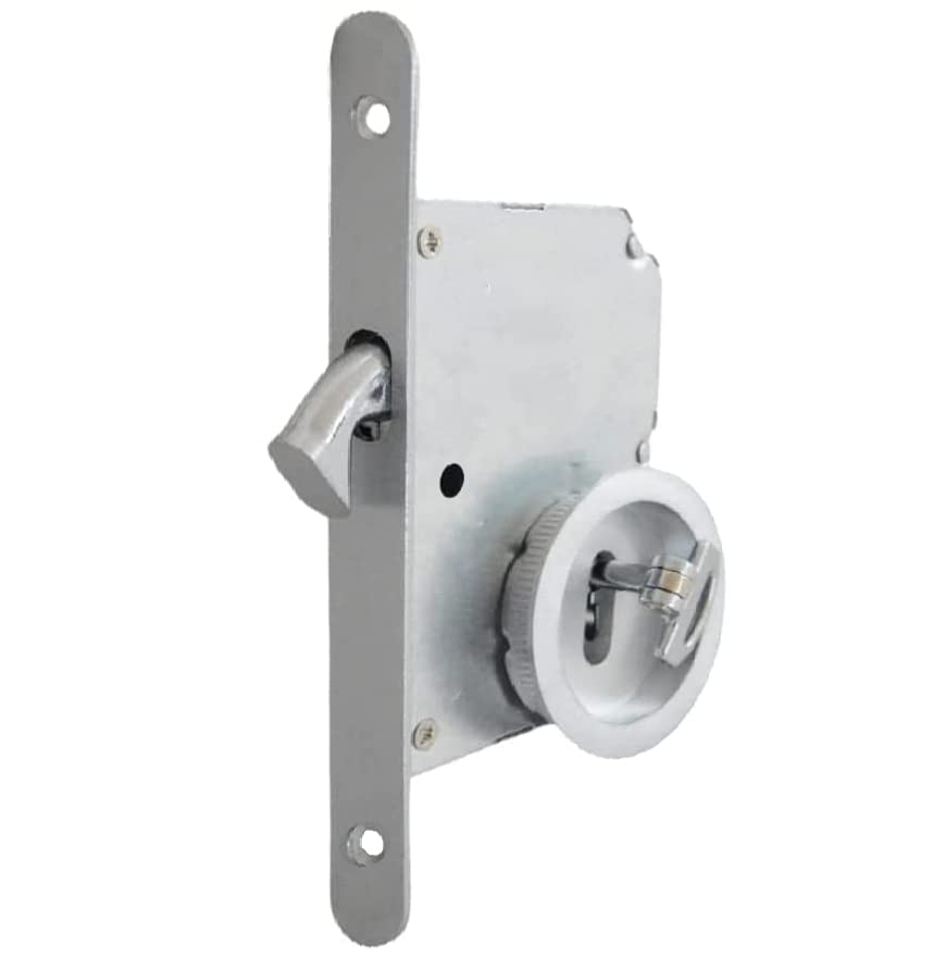 bricoleva.it Sliding Door Lock Kit Round Rosette with Key, Handle with Lock for Sliding Door (Satin Chrome)