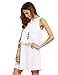 Romwe Womens Round Neck Tassel Trim Sleeveless Mini A-line Dress White L