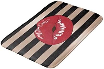 Mialtry Doormat Welcome Mat Indoor/Outdoor Bath Floor Rug Decor Art Print with Non Slip Backing 16x24 inch elegant red lips rose gold black stripes pattern bathroom mat