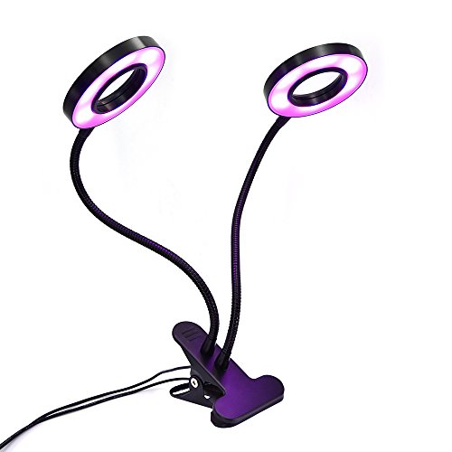 BOJECHER Dual Head LED Grow Light 18W with 360°Flexible Goose-neck and Desk Clip for Office, Home, Indoor Garden Greenhouse