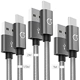 USB C Cable, Gritin [3Pack/3ft, 5ft, 6.6ft] USB Type C Nylon Braided Fast Charging Cable Cord for Samsung Galaxy S9/S8+, Note 8, Nintendo Switch, Sony Xperia XZ, Google Pixel,OnePlus 5T(Grey)