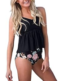 Tankini de cintura alta con control de abdomen, 2 piezas, con volantes, diseño floral
