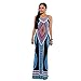 Moxeay Women Sexy Bohemian Floral Print Spaghetti Strap Backless Long Maxi Dress (Small, Blue)