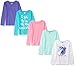 Amazon Essentials Girls' Long-Sleeve Crewneck T-Shirts, Pack of 5, Blue/Green/Pink/Purple/White Unicorn, Small
