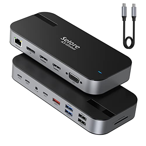 Selore&S-Global Selore USB C Laptop Docking Station 3 Monitors with Dual 4K HDMI+DP+VGA+PD+USB Port+Ethernet+SD/TF Slot+Audio Compatible for Macbook Windows