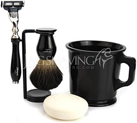 Haryali LondonMens Shaving Kit 3 Edge Razor With Black Badger Hair Shaving Brush, Stand, Soap and Mug Perfect Set For Men