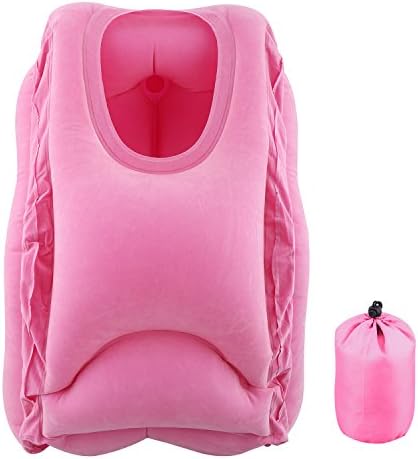 Blooven Inflatable Travel Pillow, Ergonomic and Portable Head Neck Rest Pillow,Patented Design for Airplanes, Cars, Buses, Trains, Office Napping, Outdoor Camping (pink)