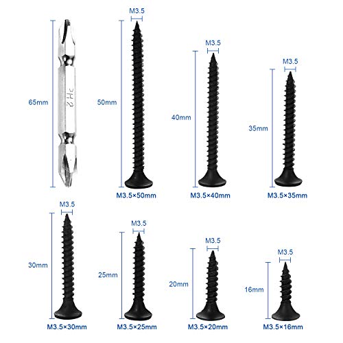 NINDEJIN Flat Head Self Tapping Screw Phillips Wood Screws Assortment Kit Set with Cross-Head Batch (282Pcs Alloy Steel) - Thumbnail 4