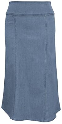 Baby'O Women's Stretch Denim Below The Knee Length Panel Skirt