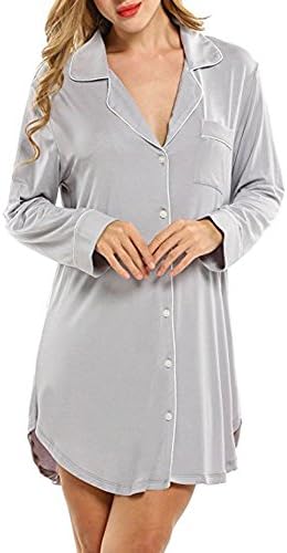 Trancylight Women Modal Casual Long Sleeve Boyfriend Style Nightshirts Sleepwear Tops (Gray, S)