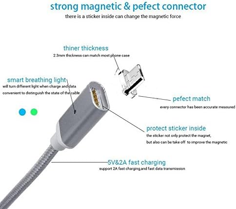 Magnetic Android USB to micro USB Cable/Data Cable. Charging Indicator Light,Aluminum Alloy Super Strong Magnetic Braided Cable