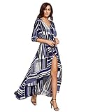 ROMWE Women's Bohemian Long Sleeve V neck Split Long Wrap Maxi Dress