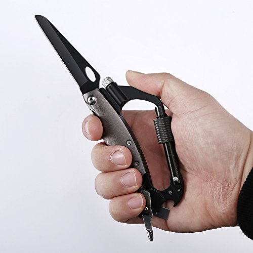 edcfans Multitool Carabiner with Folding Pocket Knife, LED Flashlight, Bottle Opener, Glass