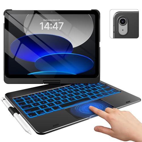 typecase Touch Keyboard Case for iPad A16 (11th Gen, 2025) & 10th Gen(10.9", 2022) - Multi-Touch Trackpad, 360° Rotatable, 11 Color Backlight, Thin & Light, Black