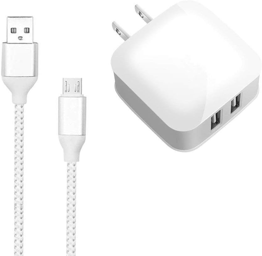 Micro USB Wall Charger, 5V 2.4A Power Adapter Dual USB Port with Fixed Micro Cable Compatible with Samsung Galaxy S6 S5 S4 S3 S2 Si9003,S5820 N7100 Note3 Note4 and More Micro Devices