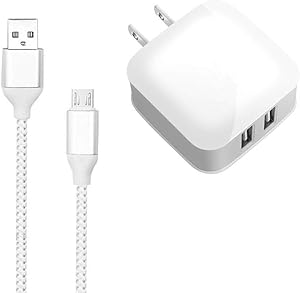 Micro USB Wall Charger, 5V 2.4A Power Adapter Dual USB Port with Fixed Micro Cable Compatible with Samsung Galaxy S6 S5 S4 S3 S2 Si9003,S5820 N7100 Note3 Note4 and More Micro Devices