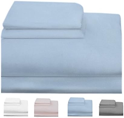 Homefair Linen Bedsheet 500 Thread Count 100% Cotton Sateen weave Sheet Set, 4 Piece Bedding Set,Elastic 16 inch Deep Pocket, Edge Hemstitch, Bedding (Queen, Sky blue)