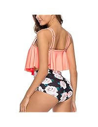 Traje de baño de dos piezas con volantes florales de talle alto