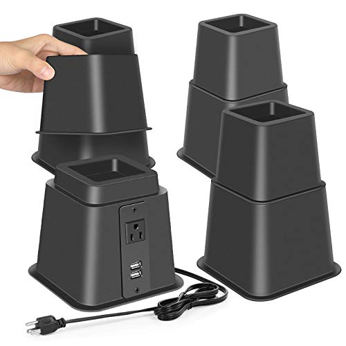 KAVAVO Bed Riser with USB & Outlets, Adjustable Heavy Duty Bed