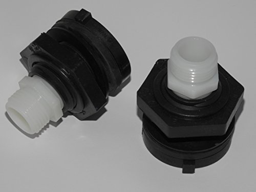 2 Pack Rain Barrel Garden Hose Adapter Bulkhead Connector Water Barrel Fitting and 5 Gallon Bucket Flush Kit