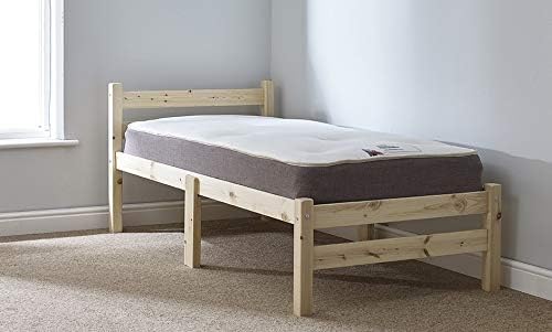 STRICTLY BEDS&BUNKS Samson Heavy Duty Pine Bed Frame including Sprung Mattress (20 cm), 3ft Single, Natural
