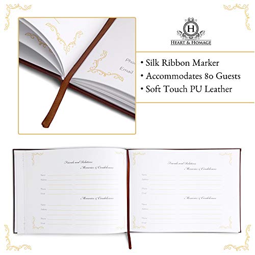 Heart & Homage Funeral and Memorial Guest Sign-in Book with Pen and Memory Table Sign, PU Leather Hardcover, Large - Beautiful, Celebration of Life Registration Books (Burgundy)