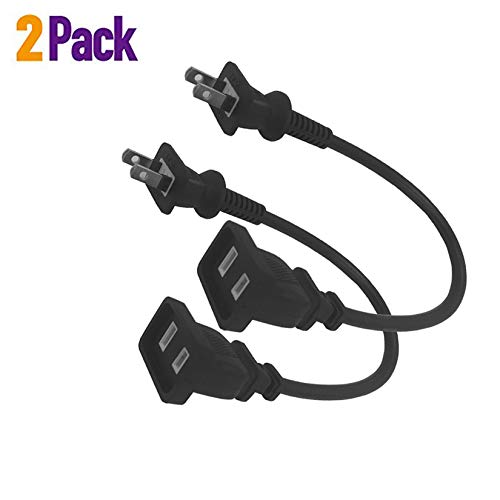 1ft Power Extension Cord 2Pack, BolAAzuL 2Prong Short Black Power Extension Cable for NEMA 1