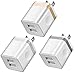 LEEKOTECH USB Wall Charger, [UL Certified] 3-Pack 2.1A/5V Dual USB Plug Power Adapter Charger Block Charging Cube Compatible with Phone X/ 8/7/ 6S Plus, Xs Max XR, Pad, Samsung, Android, and More