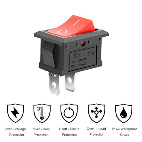 MXRS 12 Pcs SPST Snap-in ON-Off 2 Pin Snap Rocker Boat Switch Black AC 250V 6A 125V 10A for Car Auto Boat Household Appliances(Red Button)