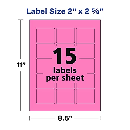 Avery Labels with Sure Feed, Assorted Bright Colors, 2" x 25/8", Laser
