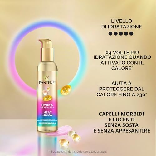 Pro-V Hydra Rivitalizza Heat & Glow Crema Non Risciacquata 135 ml. Protegge da umidità, crespo e calore. Formula Pro-V attivata dal calore. Morbidezza e lucentezza, senza appello