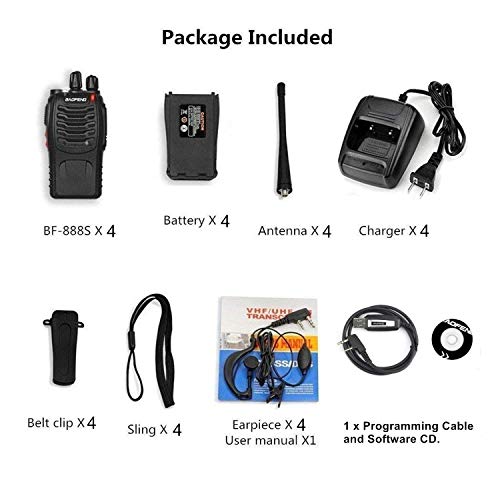 Ksun BF-888S Emergency Communication Radio 4pcs Walkie Talkie 16 Channels Signal Band UHF 400-470MHz Portable Ham CB Two Way Radio Long Range and Reachargeble with Earpieces with Built in LED Torch …