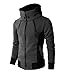 LOCALMODE Men's Double Zipper Hooded Jacket Turtleneck Fleece Hoodie Coat Grey XL