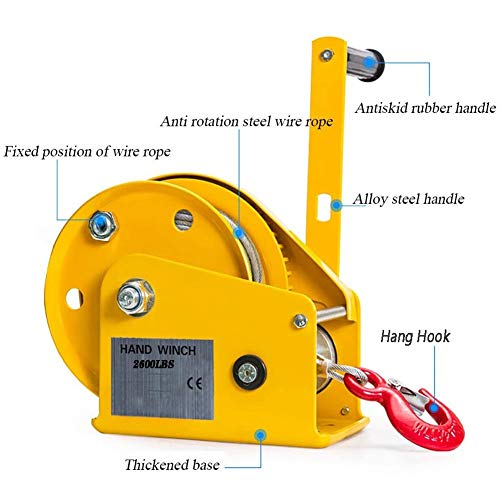 RSHJD Handwinde Anhänger, Seil-Winden Hand Multifunktion Tragbar für Wohnmobile Yacht, 2600lb/500kg, Winde Zugkraft Auto Boot Hebezug Werkzeug mit Haken40m – Bild 3