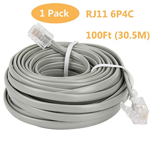 image for Uvital 100 Feet Telephone Landline Extension Cord Cable Line Wire with