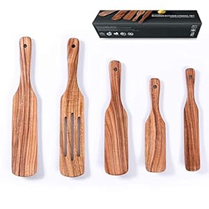 XKiss-Wooden-Spurtles-Set-5-Pcs-Cooking-Utensils-Natural-Set-for-Kitchen-Heat-Resistant-Nonstick-Wood-Cookware-with-Hanging-Hole-Slotted-Spatula-for-Stirring-Mixing-Serving XKiss Wooden Spurtles Set, 5 Pcs Cooking Utensils Natural Set for Kitchen, Heat Resistant Nonstick Wood Cookware with…