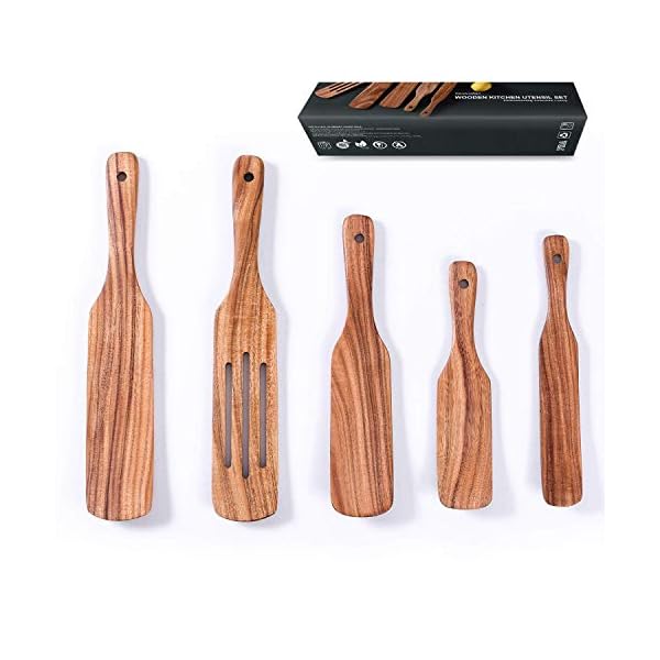 XKiss-Wooden-Spurtles-Set-5-Pcs-Cooking-Utensils-Natural-Set-for-Kitchen-Heat-Resistant-Nonstick-Wood-Cookware-with-Hanging-Hole-Slotted-Spatula-for-Stirring-Mixing-Serving XKiss Wooden Spurtles Set, 5 Pcs Cooking Utensils Natural Set for Kitchen, Heat Resistant Nonstick Wood Cookware with…