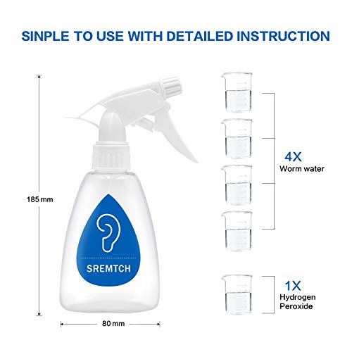 Ear Wax Removal Tool, SREMTCHÂ Earwax Remover Kit with Washer Bottle, Hard Nozzles, Ear Basin, Bulb Syringe, Dropper Vial, 5 Soft Ear Tips for Ear Cleaning