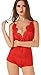 The victory of cupid Eyelash lace deep V-neck America back piece pajamas,Red,XX-Large