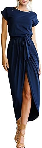 SugooVibe Womens Maxi Dresses With Belt Casual Summer Party Long Dress