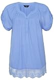 Plus Size Womens Crinkle Cotton Gypsy Blouse With Floral Lace Trim