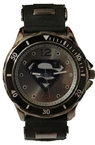 Superman Men's SUP9123 Black Rubber Strap Gunmetal Analog Watch