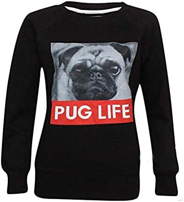 SUFIAH Mens Womens Pug Life Sweatshirt Hipster Swag Dog Jumper Crew Neck Top Fashion Unisex