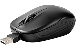 Generico USB Optical Wired Computer Mouse, Small Travel Mouse with Retractable Cable, Black