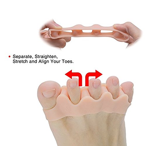 Toe Separators and Spreader, AUKO Rubber Gel Toe Stretchers Straightener for Bunion Relief, Relieving Pain in Yoga Practice & Running Skin Color (1 Pair of 5 Holes)