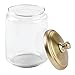 InterDesign York Bathroom Vanity Glass Apothecary Jar for Cotton Balls, Swabs, Cosmetic Pads - Large, Clear/Soft Brass