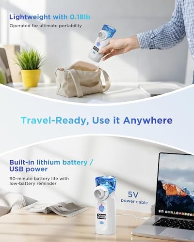 Rechargeable Portable Nebulizer with Adjustable Mist Rate, Low Noise Handheld Design, Lightweight and Easy to Use for Pets Home and Travel