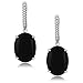 Sterling Silver Genuine Black Onyx Cabochon Women's Earrings with CZ Accents