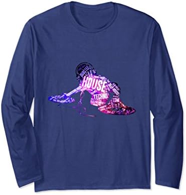 Unisex DJ Galaxy (Long Sleeve) Dark Rave Tshirt XL: Navy